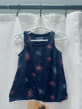 jumping beans Navy Tank with Red & Light Blue Firework Motifs and Pom Trim